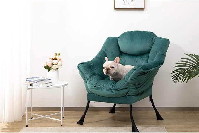 HollyHOME Modern Fabric Large Lazy Chair, Accent Oversized Comfy Reading Chair, Thick Padded Cozy Lounge Chair with Armrest, Leisure Sofa Chair for Living Room, Bedroom, Dorm, Dark Atrovirens