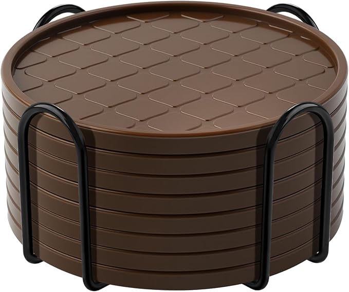 Coasters Set of 8,Hot or Cold Drink Coasters with Holder,Modern Style Coffee Table Coaster,Suitable for Kinds Cups Beer,Drink,Anti-Overflow Tabletop Protection (Coffee, 8pcs)