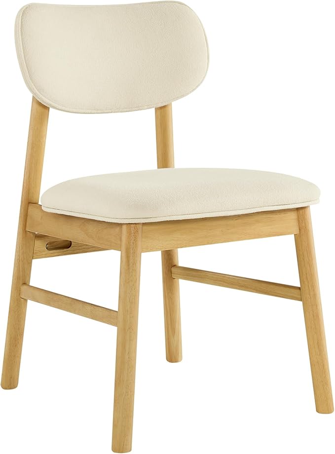 CHITA Upholstered Dining Chairs Set of 2, Mid Century Modern Kitchen & Dining Room Chairs, Solid Wood Frame in Oak, Chenille Fabric in Cream (White)