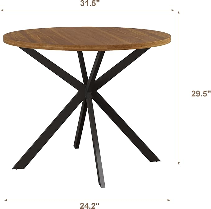 ChooChoo Round Dining Table for 2, Farmhouse Wood Kitchen Table, Circle Dinner Table for Kitchen & Dining Room, Small Space, 31.5In, Walnut