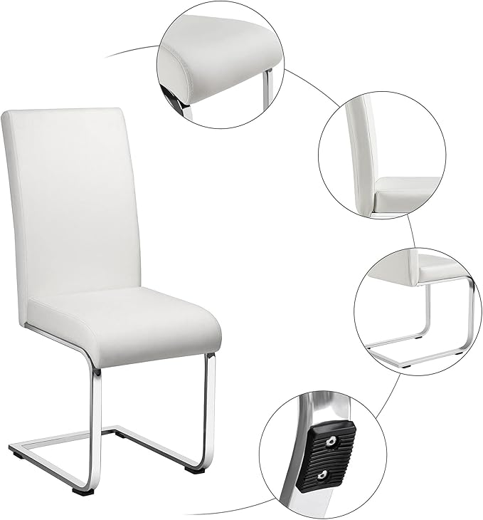 Yaheetech Dining Chairs Set of 6 Modern Faux Leather Upholstered Dining Room Chairs with High Back and Metal Chrome Legs for Kitchen/Living Room/Restaurant, White