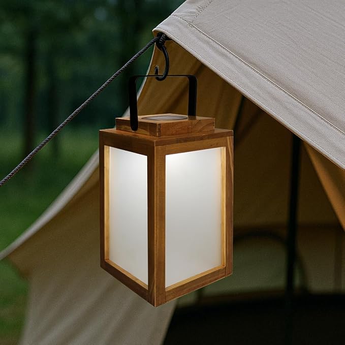 ALOADECOR H11 Farmhouse LED Solar Lantern with Wood Farm and Frosted Glass Panl Ourdoor Garden Decorative Hanging Lanterns for Outside Camping