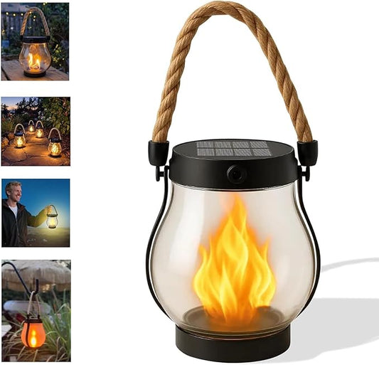Kaliqo Solar Lanterns Outdoor Lights, Hemp Rope Flame Lights, Dancing Flame Solar Lights,It is Suitable for Outdoor Camping, Home Garden Decoration, Etc. (1)