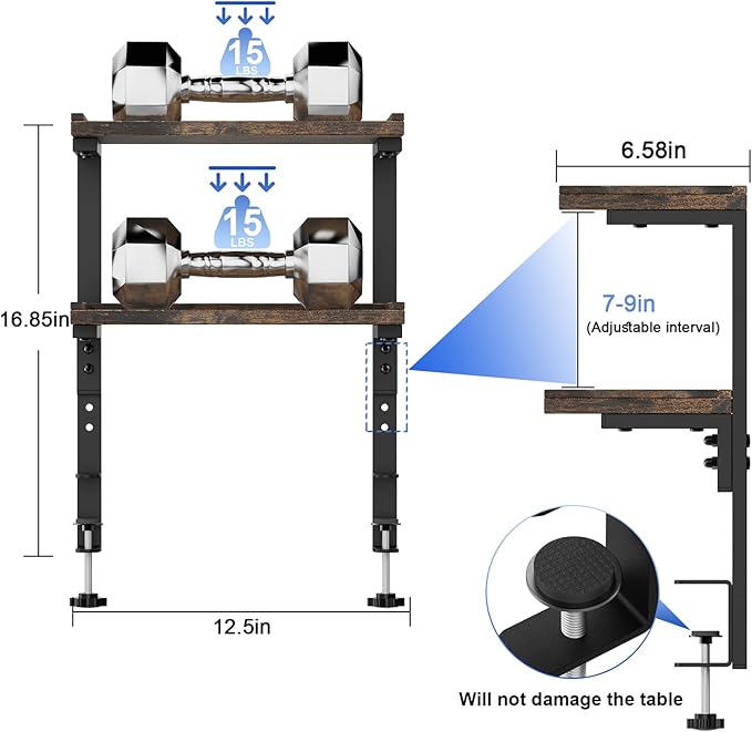 2-Tier Desk Shelf, Expandable Under Desk Storage, Clamp on Desk Shelf, Desktop Accessories for Offices, Study Rooms, and Game Rooms (Wood)