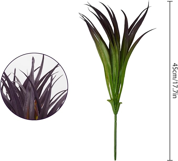 8Pcs Artificial Grass Plant Fake Outdoor Plastic Plants UV Resistant Faux Grasses Greenery Shrubs for Window Box Garden Patio Porch Home Decor Deep Purple