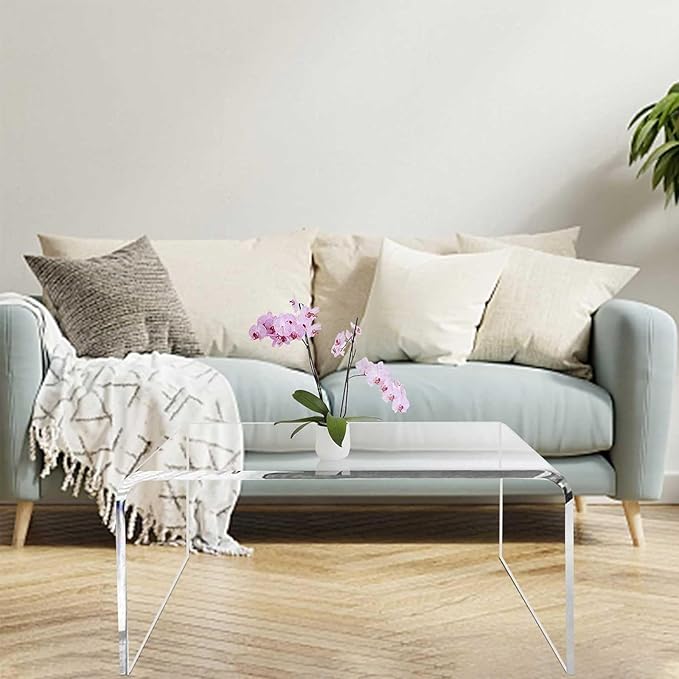 40inch Premium Clear Acrylic Rectangle Coffee Table for Living Room,Mid Century Transparent Waterfall Lowtea Table, Standard Table Size (40"x18"x16") Fit for 2-3 Seat Sofa (40"x18"x16")