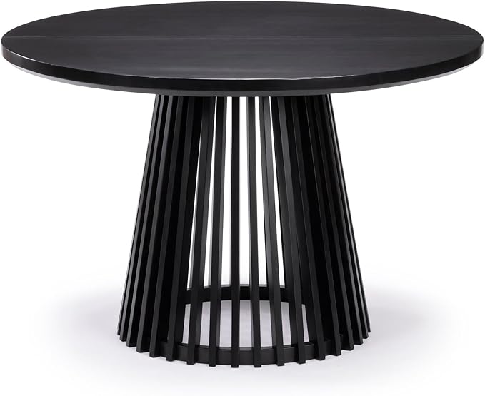 Plank+Beam Lido Round Dining Table, 47", Wooden, Pedestal, Minimalist Kitchen Table for 4 for Dining Room, Black