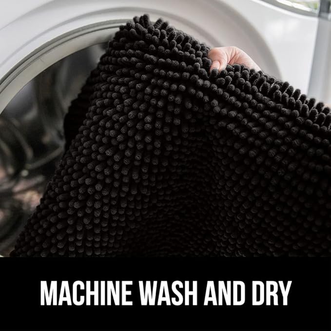 GORILLA GRIP Bath Rug Mat, Thick Soft Absorbent Chenille, Quick Dry Microfiber Mats, Rubber Backing Washable Shower Floor Rugs, Bathmat Runner, US Designed Bathroom Home Decor Accessories 24x17, Black