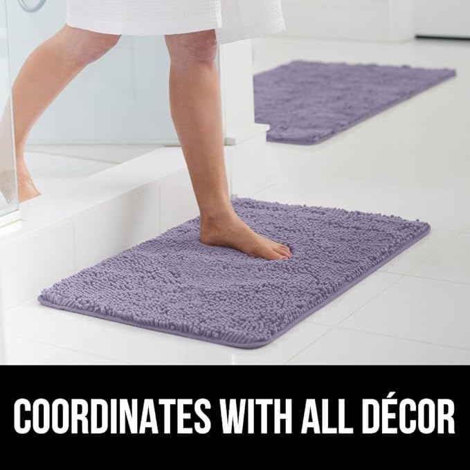 GORILLA GRIP Bath Rug Mat 60x24 Thick Soft Absorbent Chenille, Quick Dry Microfiber Mats, Rubber Backing Washable Shower Floor Rugs, Bathmat Runner Bathroom Home Decor Accessories Light Purple
