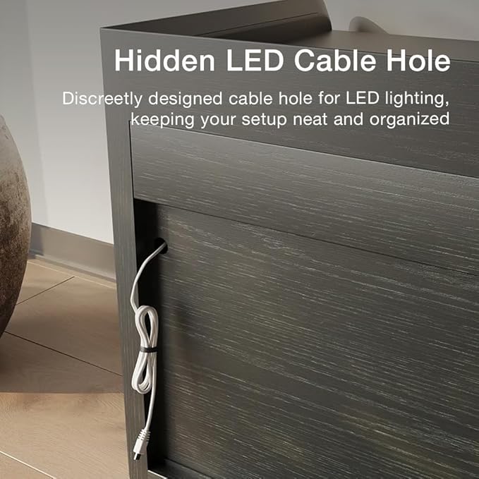 POVISON Fully-Assembled Mid Century Modern TV Stand, 70.87" Entertainment Center with LED Light, Black Walnut Solid Wood TV Console for Living Room, TV Stand with Storage