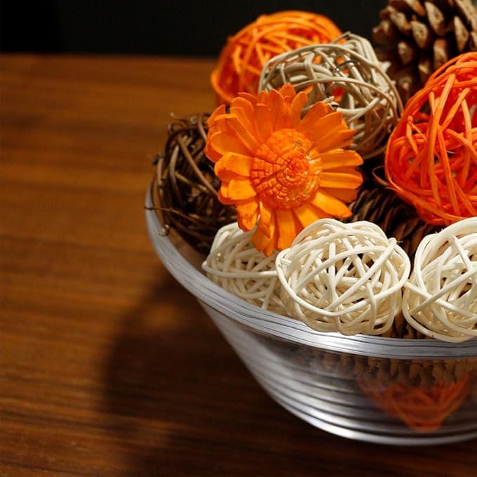 Qingbei Rina Fall Decorative Balls for Centerpiece Bowls, Assorted Wicker Rattan Balls, Autumn Bowl Vase Fillers, Decorative Orbs Woven Spheres, Thanksgiving Farmhouse Table Home Decor