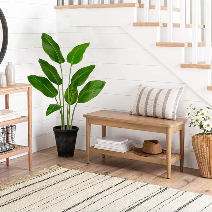 Hollyone 2pcs Large Bird of Paradise Artificial Plant in Pot 4FT Tall Fake Bird of Paradise Plant Faux Tropical Palm Tree Faux Plantain Banana Leaf for Indoor Outdoor Home Office Garden Decor 8 Leaves