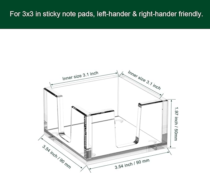 Acrylic Sticky Note Holder, Self-Stick Note Pad Holder W/O Pads - Note Dispenser Memo Pad Holder Desk Organizer for School Office Home (3''x3'' Clear - 2 Pack)