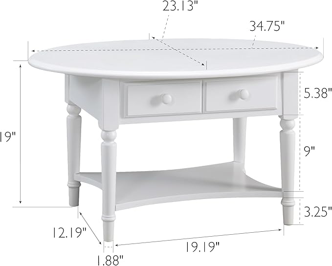 Leick Coastal Oval Coffee Table with Shelf, Orchid White