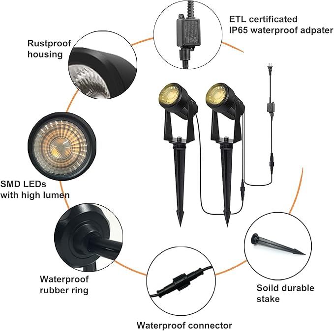 SUNTHIN Outdoor Landscape Lighting, 4 Pack Outdoor Spot Lights with Transformer for Yard, Plant, Lawn, Tree, Flags, House, Garden, Fence Use, IP65 Waterproof & Connectable
