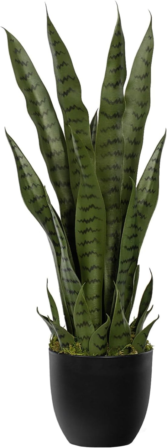Artificial Snake Plant – 28in Faux Sansevieria Plants, Fake Floor Plant for Indoor Outdoor, Front Porch Patio Home Office Decor, Mother-in-Law’s Tongue, Green 1Pcs
