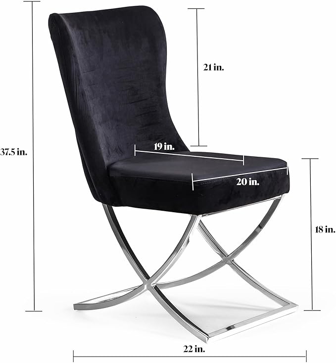 Ottomanson Royal Dining Chairs Set of 4 – Upholstered Tufted Microfiber, Assembled, Silver Metal Legs, Beech Wood Frame, 350 lb Capacity, Black