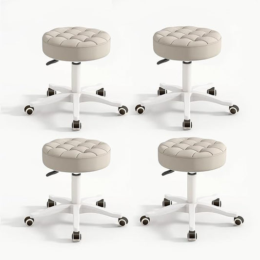 Small Chair Round Rolling Stool with Wheels PU Leather Height Adjustable Swivel Drafting Work SPA Salon Stools Home Office Chair