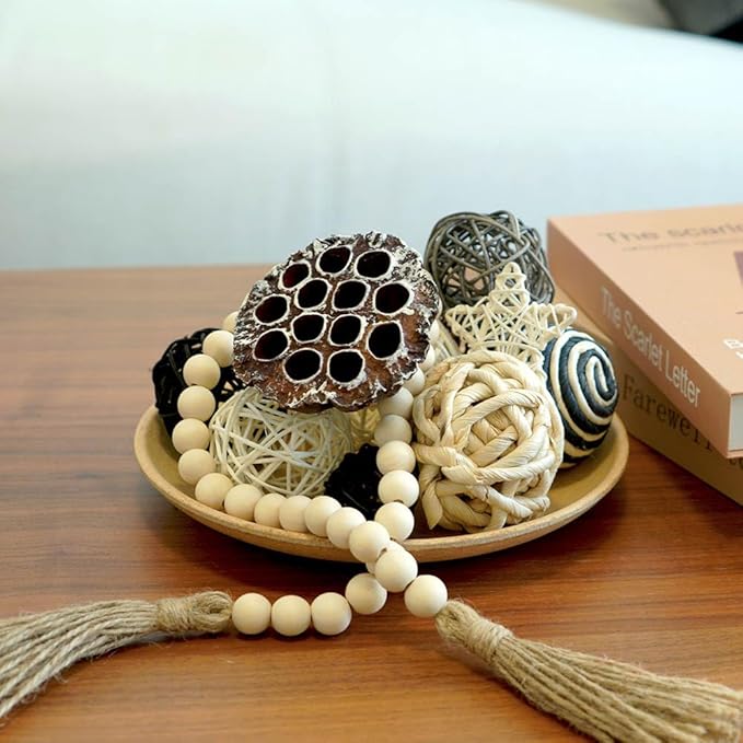 Qingbei Rina Black Decorative Balls for Bowls,Assorted Vase Filler for Centerpieces,Wicker Rattan Balls Decorative Orbs Woven Spheres, Bowl Fillers for Home Decor Wedding