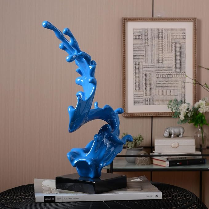 HAUCOZE Modern Sculpture Decor Abstract Statue Figurine Sea Wave Arts Gifts Polyresin Crafts 16.0 inch
