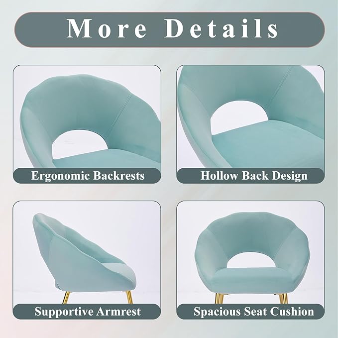 Modern Small Accent Chair Set of 2, Comfy Velvet Vanity Chair with Shell Back & Golden Metal Legs, Decorative Chair no Wheels for Living Room, Makeup Room, Bedroom, Green