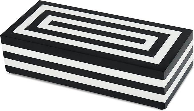 Handicrafts Home Decorative Storage Box with Lid– 10x4.5x2.5” Modern Home Decor Organizer, Memory Box & Jewelry Storage- Decorative Boxes for Living Room & Shelf Decor- Concentric - Black White
