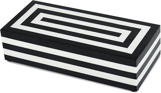 Handicrafts Home Decorative Storage Box with Lid– 10x4.5x2.5” Modern Home Decor Organizer, Memory Box & Jewelry Storage- Decorative Boxes for Living Room & Shelf Decor- Concentric - Black White