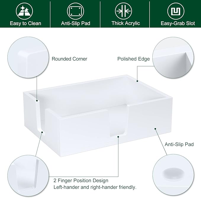 Acrylic Sticky Note Holder, Self-Stick Note Pad Holder W/O Pads - Note Dispenser Memo Pad Holder Desk Organizer for School Office Home (4''x6'' White)
