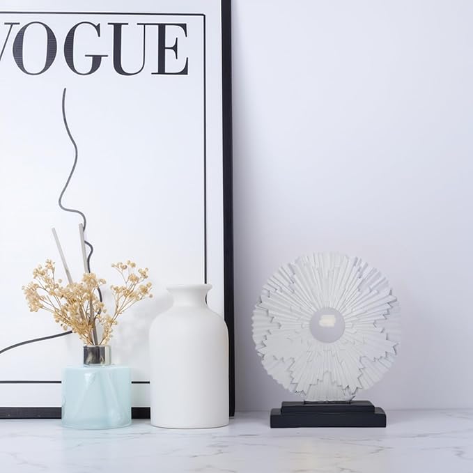 Minimalist Round Sculpture Decorative Objects Above Cabinet Decor Kitchen Modern Home Decor Items for Living Room Tv Stand, Center Pieces, Shelf, Coffee Table Decorations Accents (White)