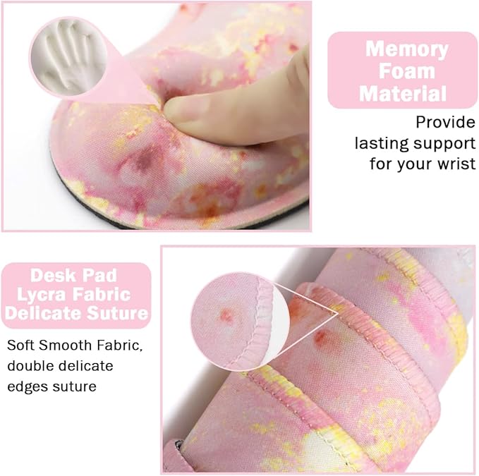 Keyboard Mouse Pad Set, Extended Mouse Pad+Keyboard Wrist Rest Support, Memory Foam Ergonomic Easy Typing, 3Pcs (35.4×15.7 in) Desk Pad Set for Home Office Study Game- Pink Gold Marble