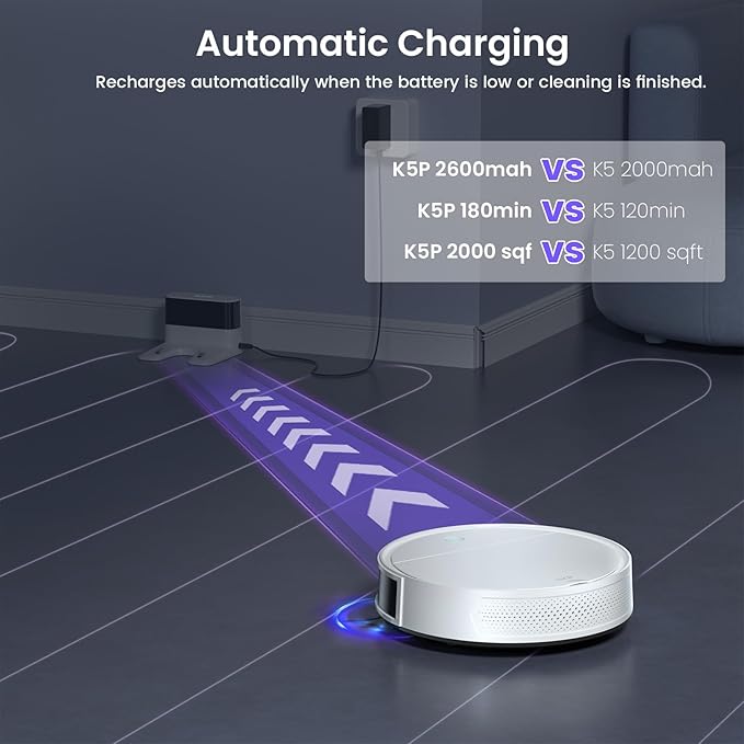 OKP K5 Pro Robot Vacuum and Mop, 3 in 1 Mopping Robotic Vacuum with 5000Pa Suction Power, 180 Mins Runtime, Quiet Design, Wi-Fi/APP/Alexa/Remote Control, Good for Hard Floors and Pet Hair Pick Up