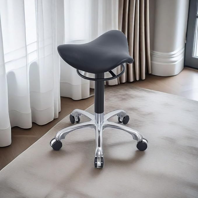3 Angles Saddle Stool Chair Ergonomic Rolling Seat for Salon, Tattoo Shop, Spa, Facial lash Home, Esthetician Height Adjustable Chair for Healthy Posture and Sustainable,Black