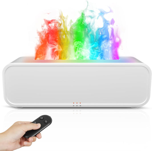Eseential Oil Diffuser, 250ml Flame Oil Diffuser - Aromatherapy Humidifier, Sound Activated Flame Effect, Rainbow Flame, Music Sync, Remote Control - Perfect for Bedroom Home Office Yoga (White)