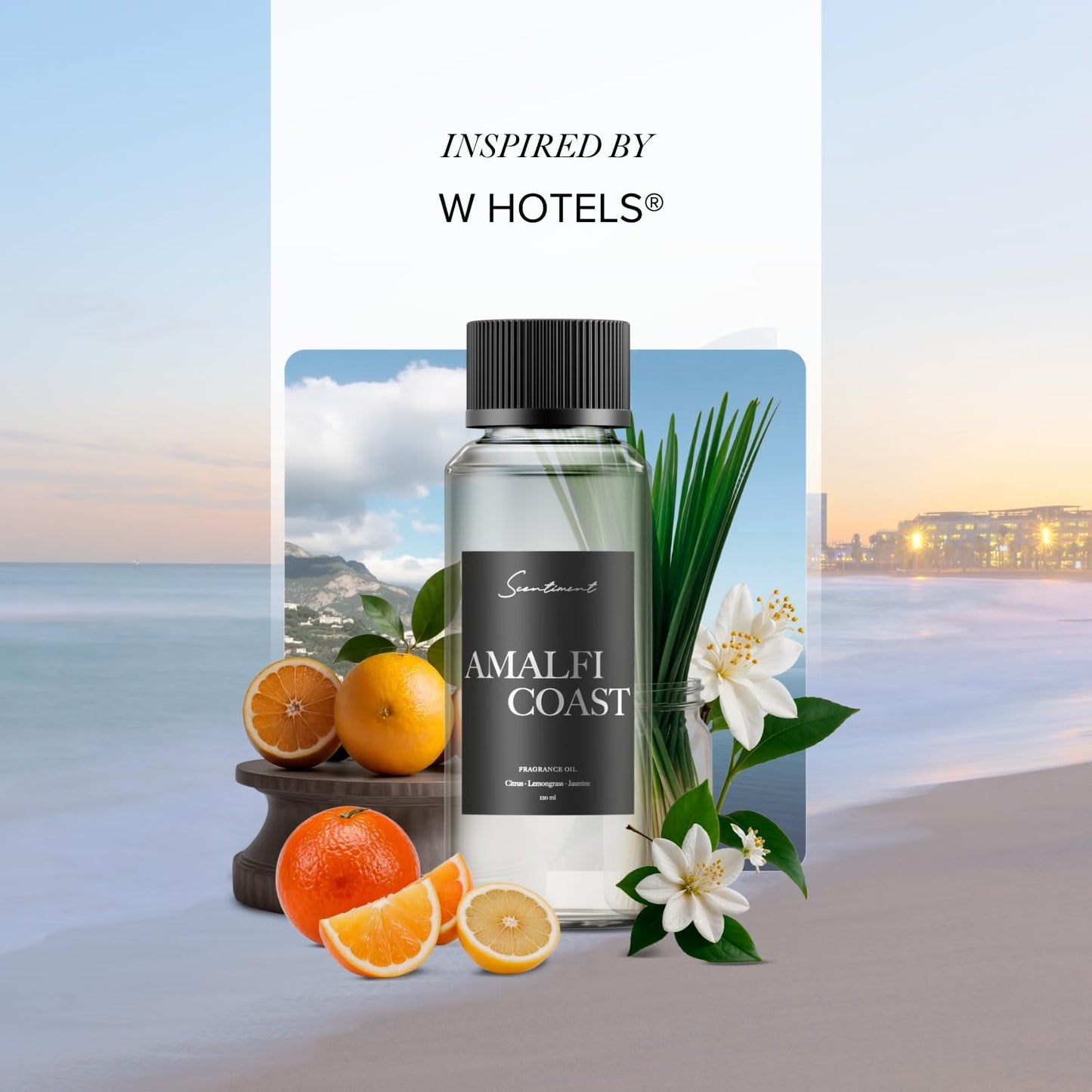 Diffuser Oil - Amalfi Coast | Aromatherapy Fragrance | Inspired by W Hotels® | Notes of Bergamot, Lemongrass, Jasmine, Lily, Magnolia & Koa Wood (500 mL)