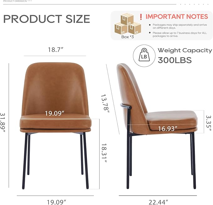 COLAMY Modern Dining Chairs Set of 6, Faux Leather Upholstered Dining Room Chairs Kitchen Chairs Dinner Chair with Curved Back and Metal Legs, Brown