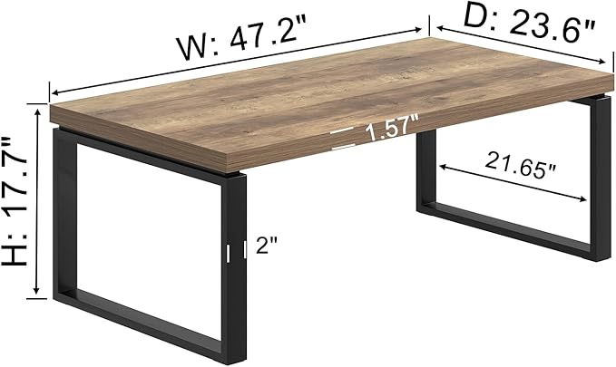 EXCEFUR Coffee Table, Modern Wood and Metal Living Room Table, Industrial Rectangle Center Table for Home Office, Rustic Oak, 47 Inch