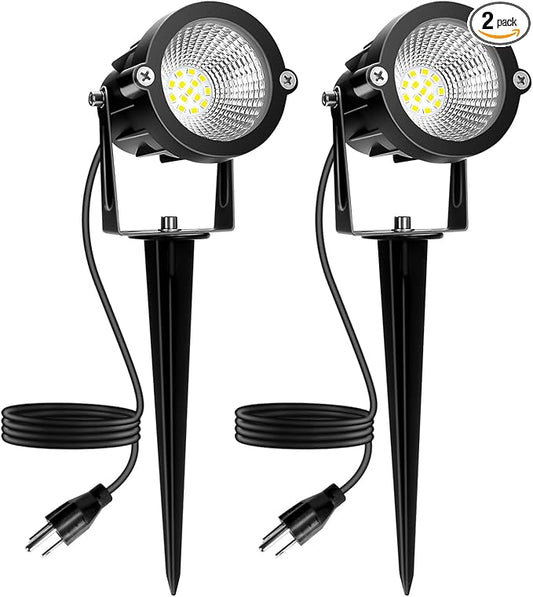 Outdoor Spotlight Cool White 6000K, 10W LED Spot Lights Outdoor for Yard Garden Tree, 120V Plug in Landscape Lighting with IP65 Waterproof for Halloween Christmas Decor, 2 Pack