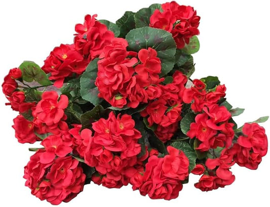 4PCS Artificial Geranium Flowers Red Faux Silk Geranium Floral Bushes 14.2 Inches for Outdoor Decor Planter Pot Indoor Garden Patio Table Centerpiece