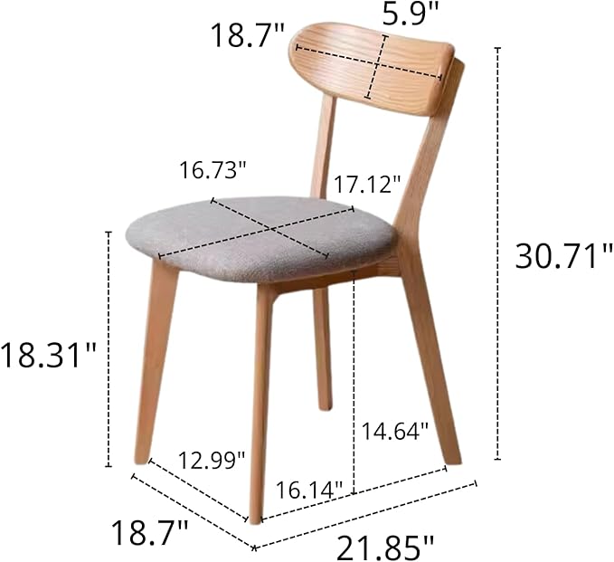 100% Solid Oak Wood Dining Room Chairs - Practical Kitchen Chairs - Wood Chair for Dining Room, Kitchen (4, Natural with Grey Cushion)