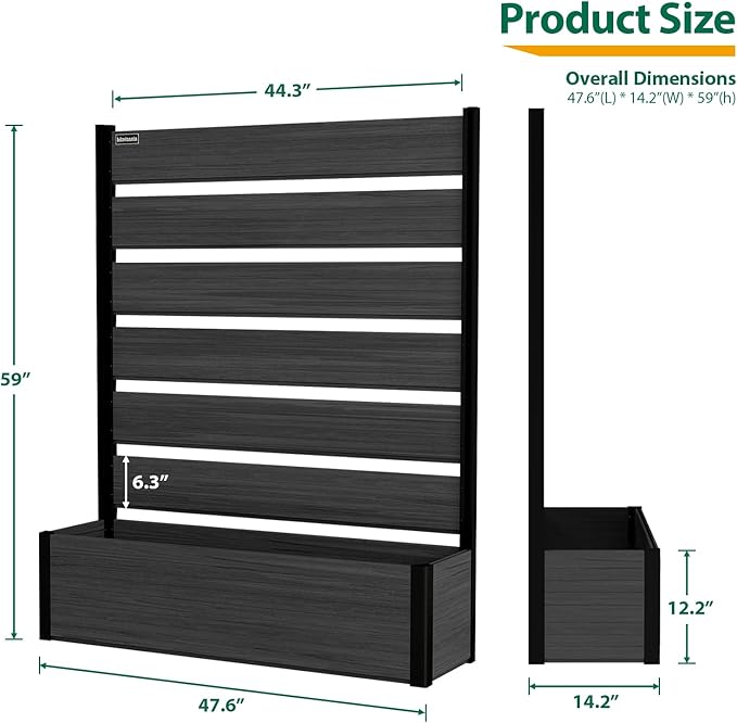 Vertical Screen Planter Bed - Raised Garden Box with Trellis for Climbing Plants, Durable Privacy Fence Planter for Outdoor, Patio, Deck Aluminum Frame, Black