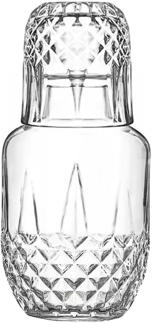 Bedside Night Water Carafe Set with Glass, Clear Nightstand Carafe for Bedroom and Guest Room, Glass Mouthwash Decanter for Bathroom (18.5 OZ)
