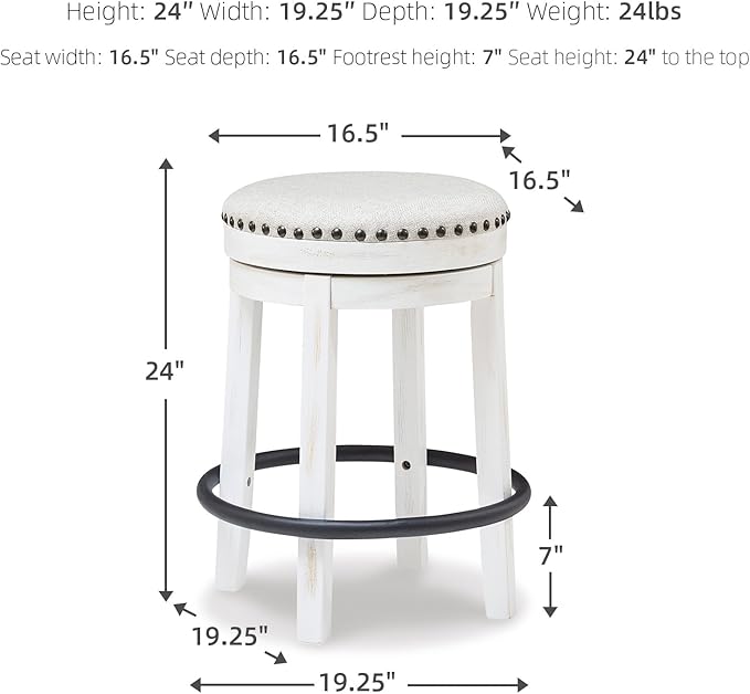 Signature Design by Ashley Valebeck 24" Counter Height Upholstered Swivel Stool, White & Black