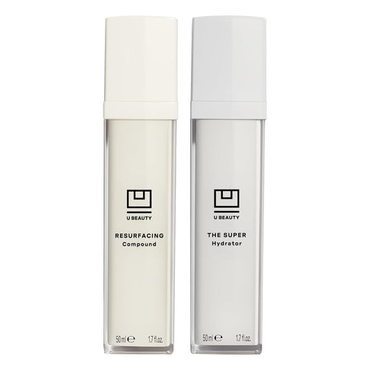 The U Beauty Duo - Resurfacing Compound & SUPER Hydrator Set - Vitamin C & E, Retinol, Hyaluronic Acid - Moisturizing Face Serum Duo for Smooth, Hydrated and Softer Skin, Set of 2 1.7 fl oz
