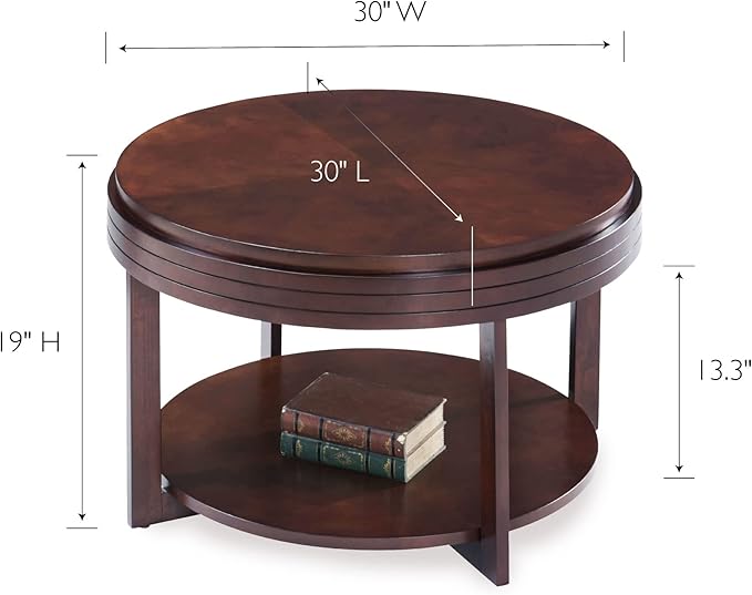Teo Round Solid Wood Coffee Table with Shelf, Chocolate Cherry Brown – Leick Home, 10108-CH