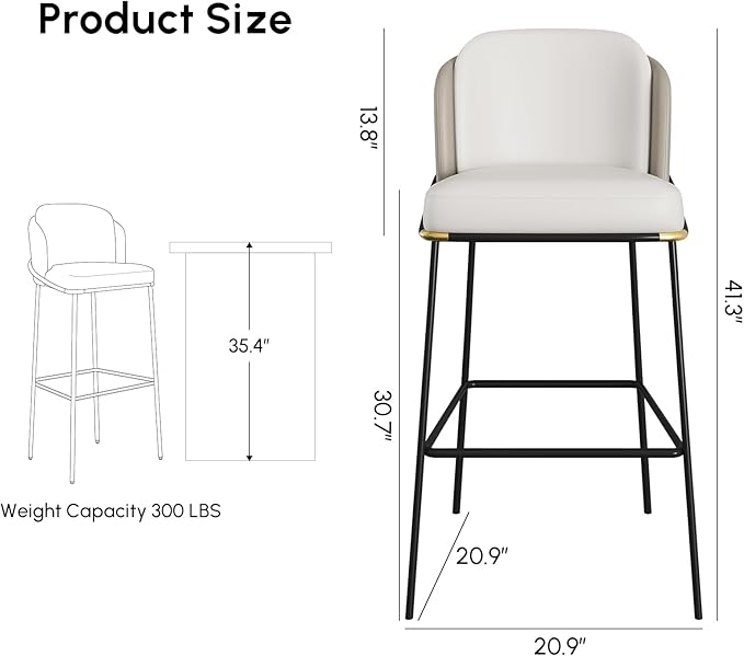 homary Barstools Modern PU Leather Bar Stools with Back and Footrest Waterproof Upholstered Breakfast Chairs for Kitchen Island or Counter (Gray,1 Chair, 41.3" H)