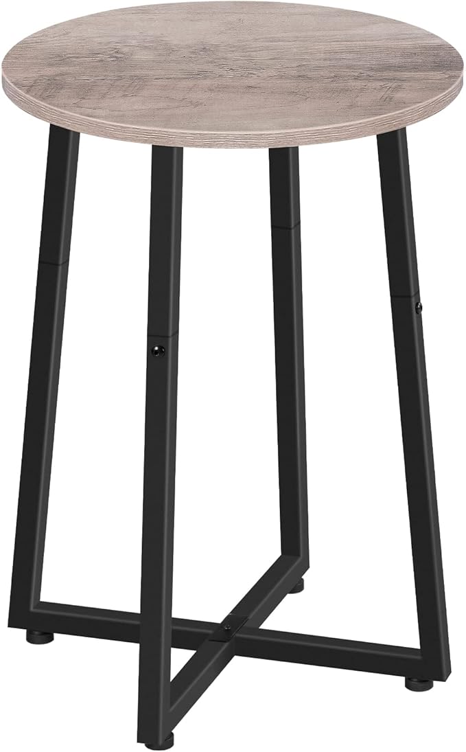 HOOBRO Side Table, Round Accent End Table with Sturdy Metal Pedestal, 15.7" Round Nightstand, for Living Room, Bedroom, Balcony, Office, Greige and Black BG95BZ01
