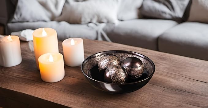 Creative Scents Dublin Brown Decorative Bowl with Orbs Set - Centerpiece Table Decorations - Coffee Table Decor - Home Decorations for Living Room Decor, Table Centerpieces for Dining Room Table