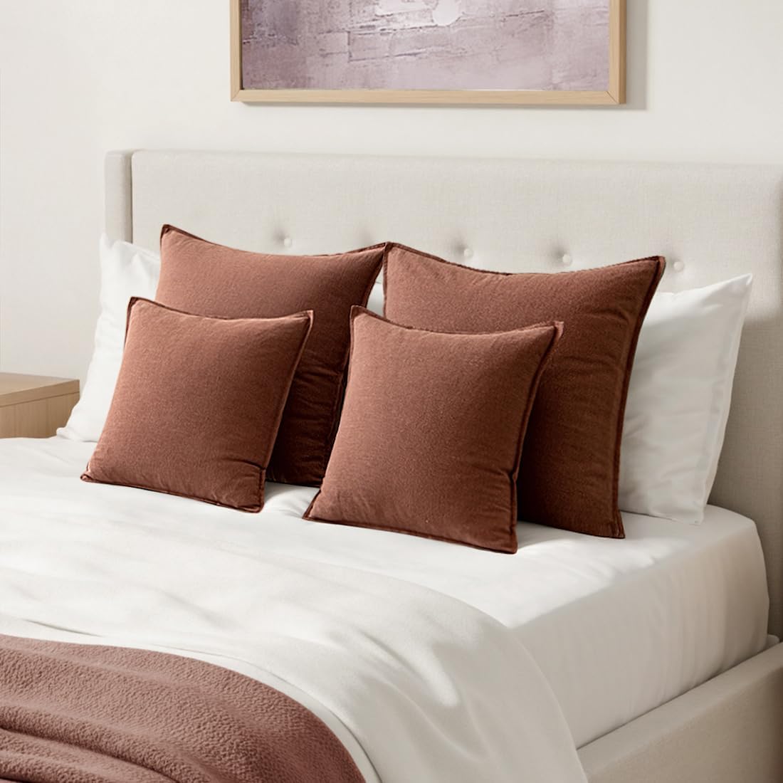 MIULEE Fall Decorative Linen Euro Sham Pillow Covers 24x24 Rust Red Boho Farmhouse Neutral Couch Throw Pillows for Bed Pack of 2 Accent Modern Pillowcase Sofa Livingroom Home Decor