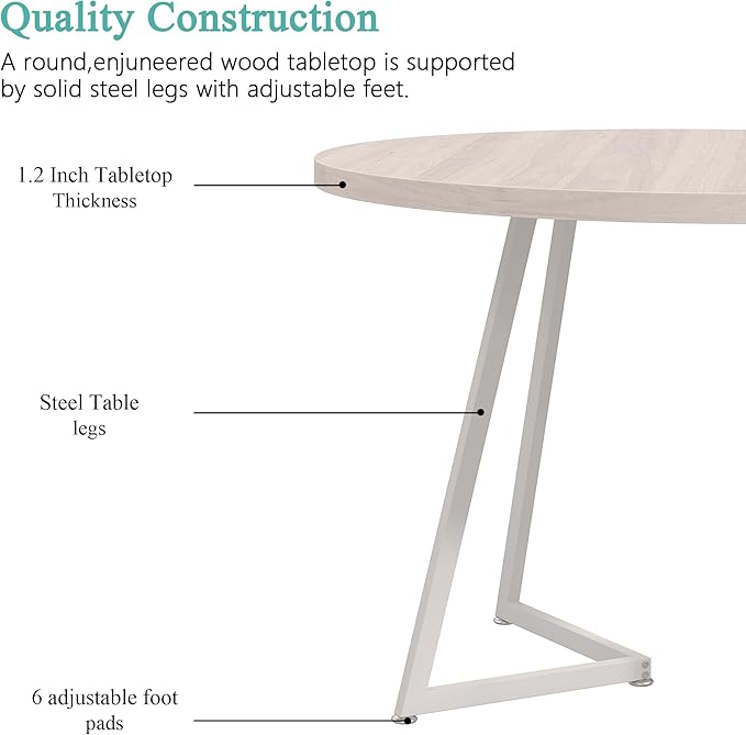 VECELO 35" Round Dining Table for 4, Wood-Grain Tabletop & Heavy-Duty Steel Frame, for Kitchen, Living Room, Easy Assembly, Natural & White