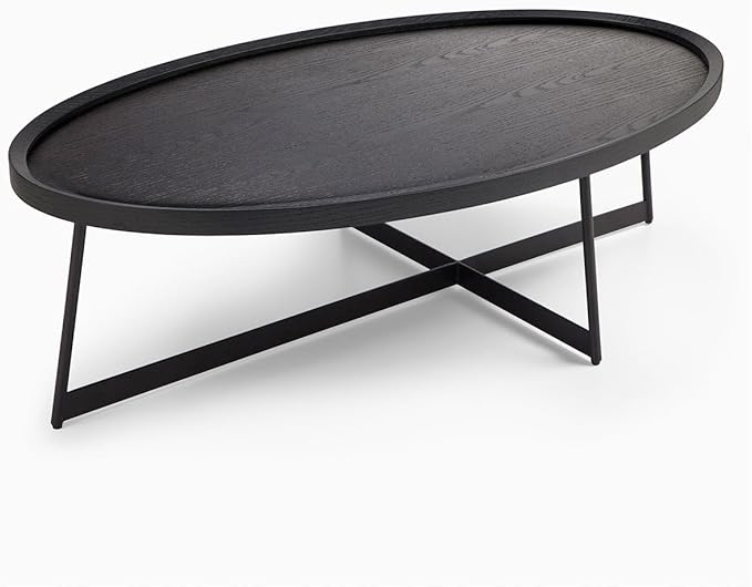 Modern Coffee Table, Oval Wood Coffee Tables Center Table with Metal Leg for Living Room, 47 Inch Living Room Table Accent Furniture (Oval Coffee Table, Black)